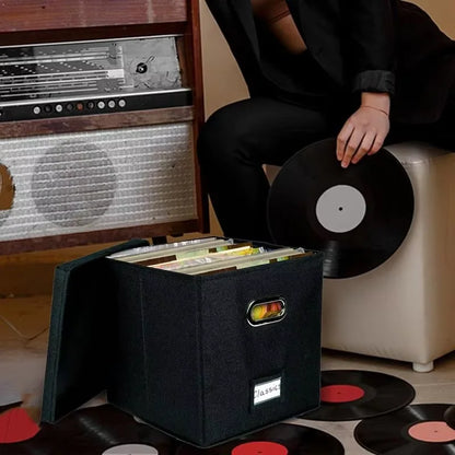 Vinyl Record Storage Box for up to 50+ 12-Inch Albums, Records Crate, LP Album Storage, Fabric Storage Boxes with Lids