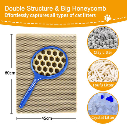 1Pc Large Size Cat Litter Mat-Advanced Honeycomb Double Layer Design,Urine Waterproof,Easy Cleaning,Scatter Control,Stay Clean