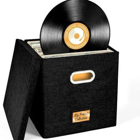 Vinyl Record Storage Box for up to 50+ 12-Inch Albums, Records Crate, LP Album Storage, Fabric Storage Boxes with Lids