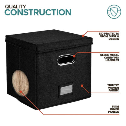 Vinyl Record Storage Box for up to 50+ 12-Inch Albums, Records Crate, LP Album Storage, Fabric Storage Boxes with Lids