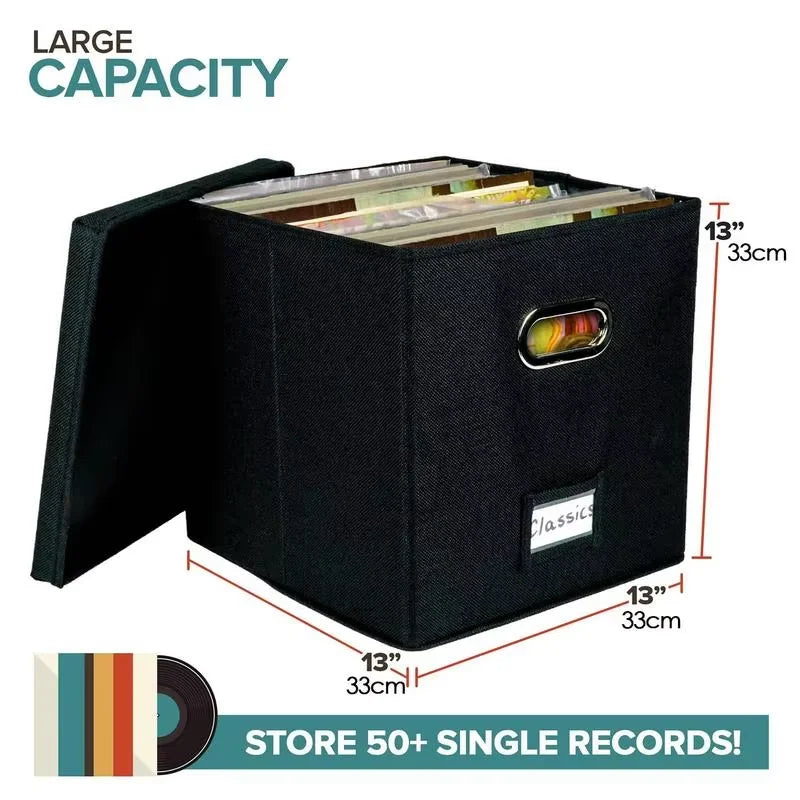 Vinyl Record Storage Box for up to 50+ 12-Inch Albums, Records Crate, LP Album Storage, Fabric Storage Boxes with Lids