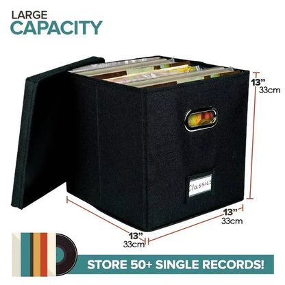 Vinyl Record Storage Box for up to 50+ 12-Inch Albums, Records Crate, LP Album Storage, Fabric Storage Boxes with Lids