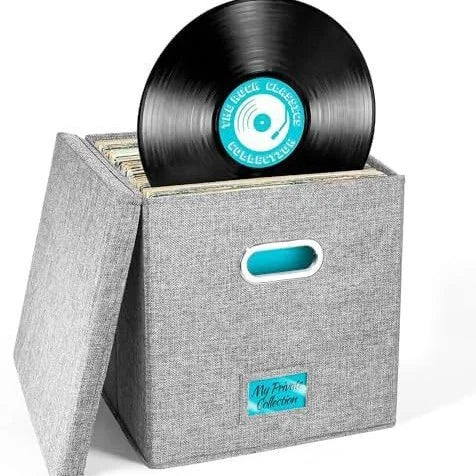 Vinyl Record Storage Box for up to 50+ 12-Inch Albums, Records Crate, LP Album Storage, Fabric Storage Boxes with Lids