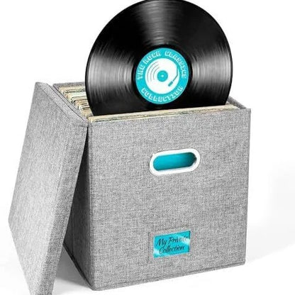 Vinyl Record Storage Box for up to 50+ 12-Inch Albums, Records Crate, LP Album Storage, Fabric Storage Boxes with Lids