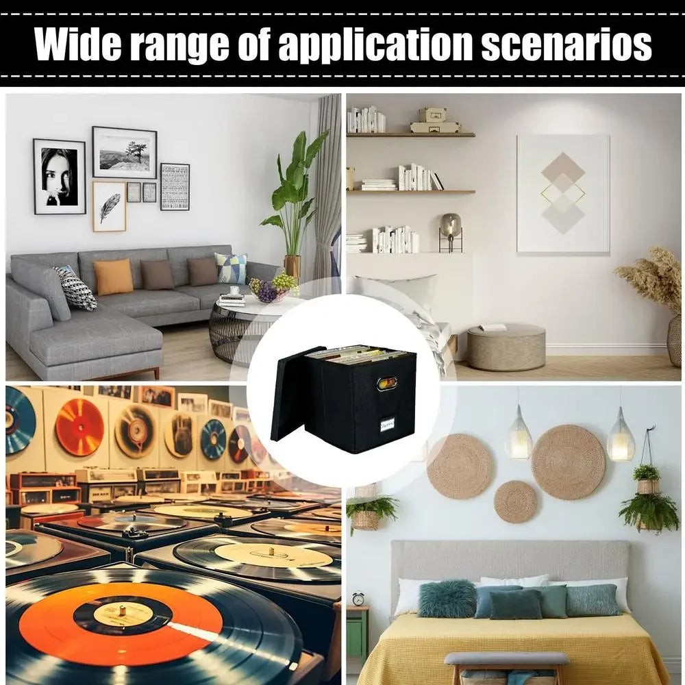 Vinyl Record Storage Box for up to 50+ 12-Inch Albums, Records Crate, LP Album Storage, Fabric Storage Boxes with Lids