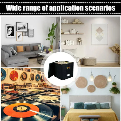 Vinyl Record Storage Box for up to 50+ 12-Inch Albums, Records Crate, LP Album Storage, Fabric Storage Boxes with Lids